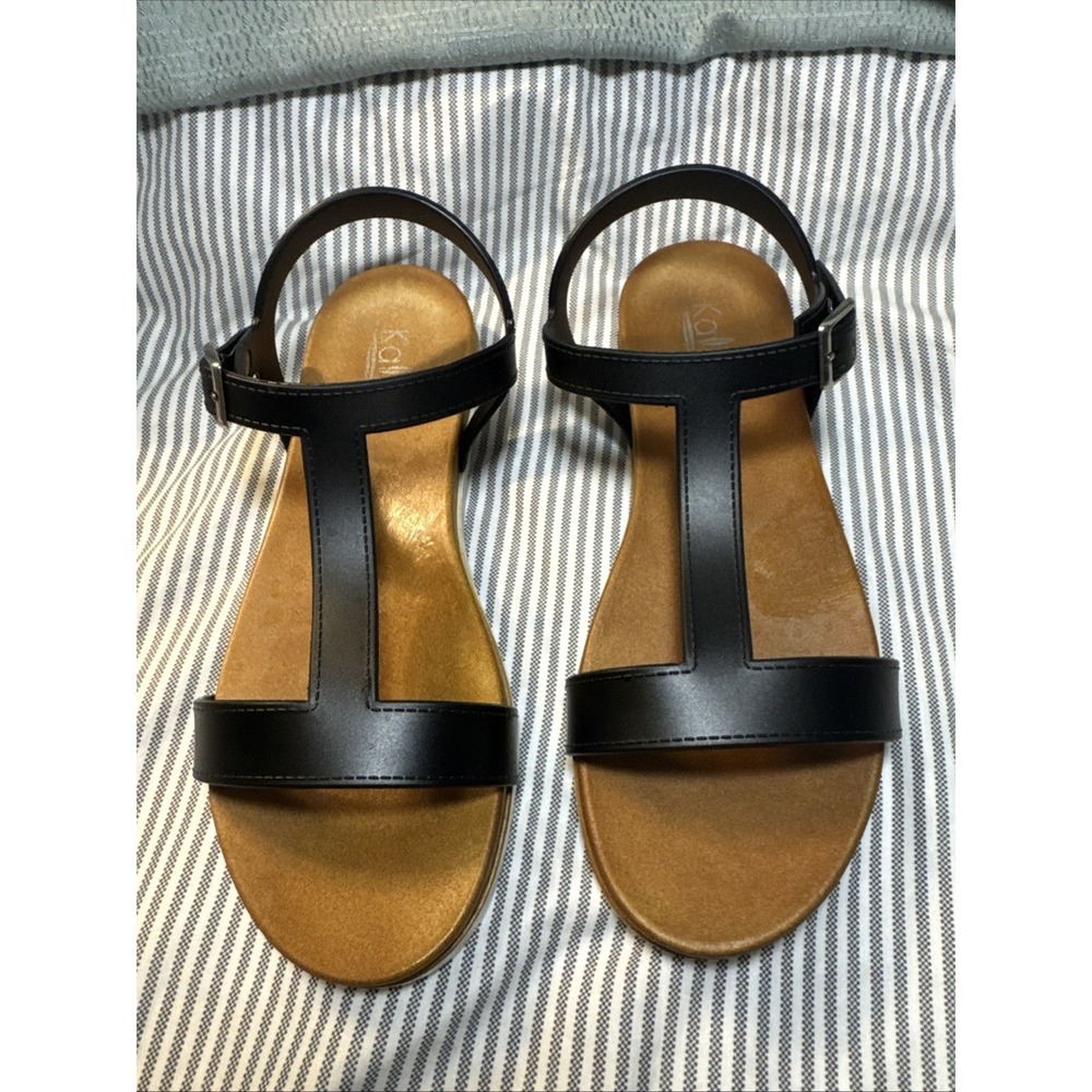 Kali Black Icy Strappy Sandals Black Bottom White Rugged Sole 7